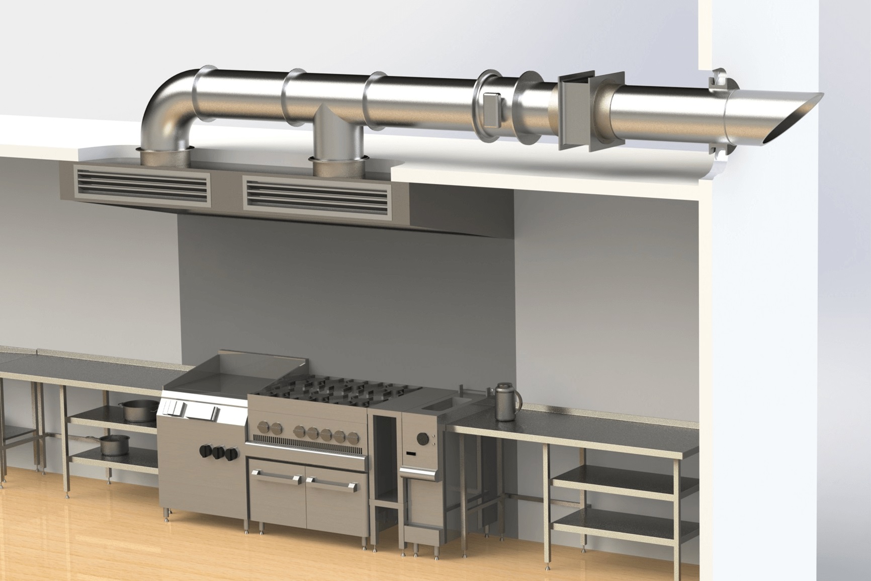 Professional hood installation and replacement showing complete commercial kitchen ventilation system by APS-Hoods Denver